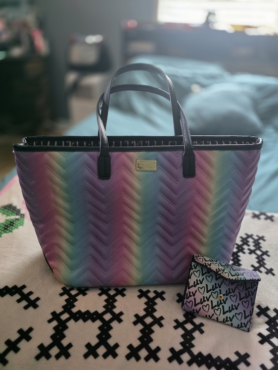 Betsey Johnson Handbags - Betsey Johnson Pastel Rainbow Quilted Tote with Black Handles